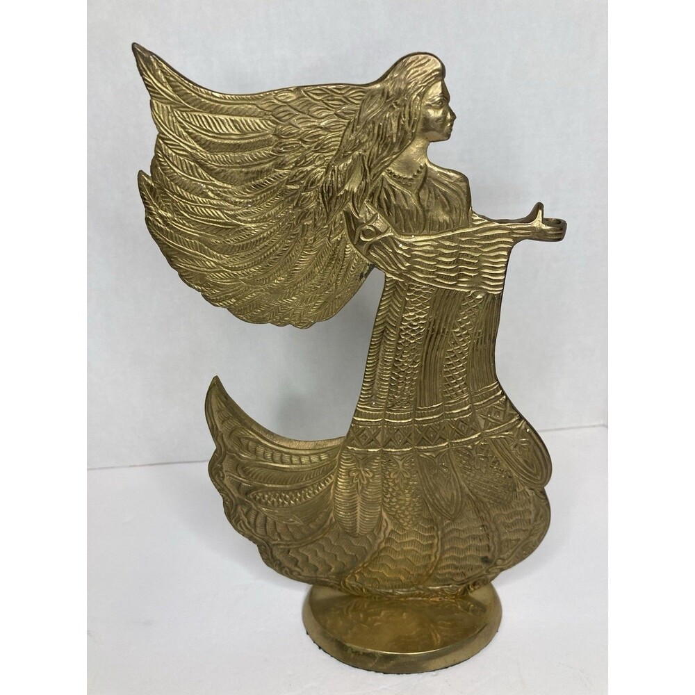Vintage Brass Angel 12” Tall Free-Standing Christmas Home Decor Accents 2 Sided